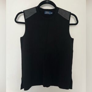 Polo Ralph Lauren Black Sleeveless Sweater with  Leather Accents